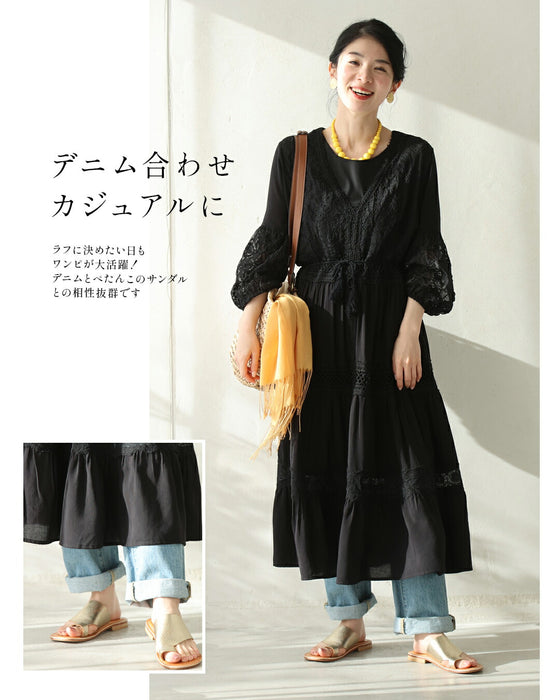 南国巡る 花刺繍ワンピース