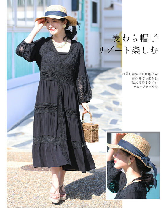 南国巡る 花刺繍ワンピース