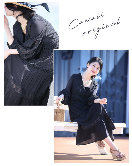 南国巡る 花刺繍ワンピース