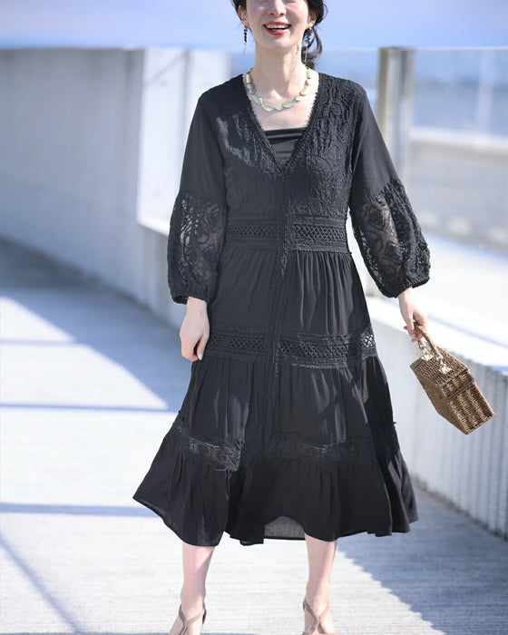 南国巡る 花刺繍ワンピース