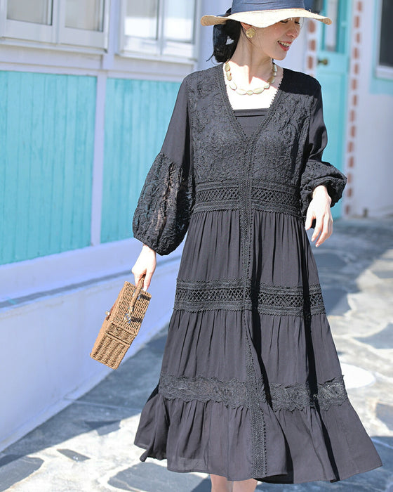 南国巡る 花刺繍ワンピース