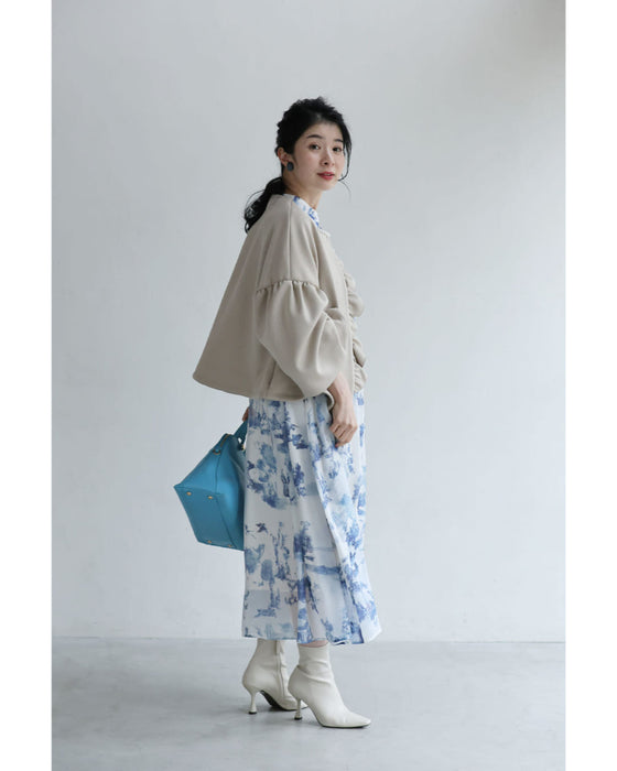 庭園の風景を描いたトワルドジュイ柄ミディアムワンピース