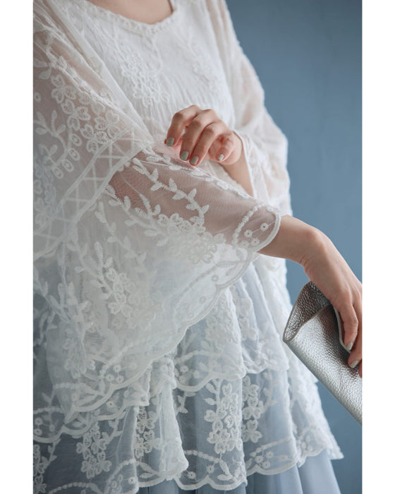 ふんわり柔らかなシアーベールの刺繍ブラウストップス