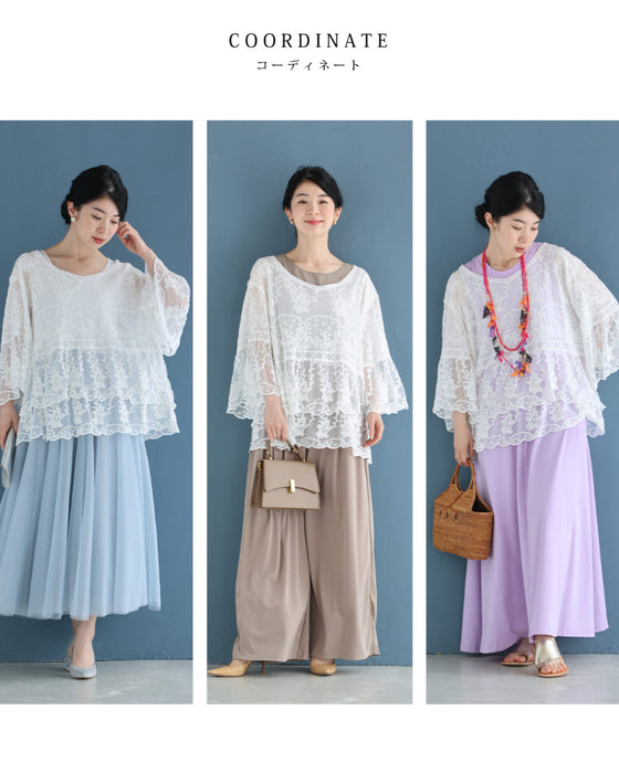 ふんわり柔らかなシアーベールの刺繍ブラウストップス