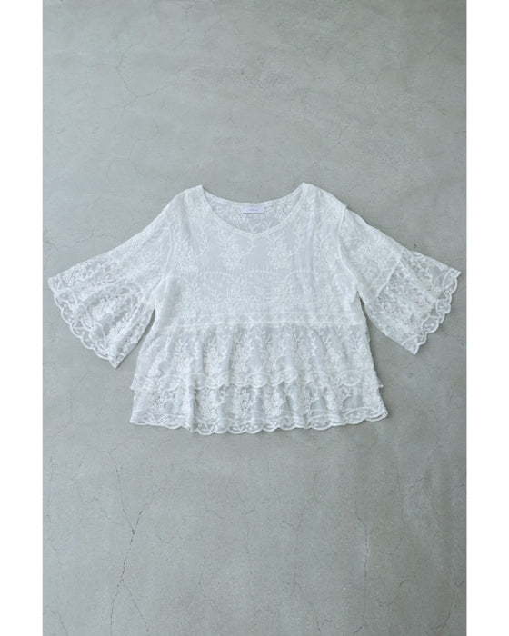 ふんわり柔らかなシアーベールの刺繍ブラウストップス