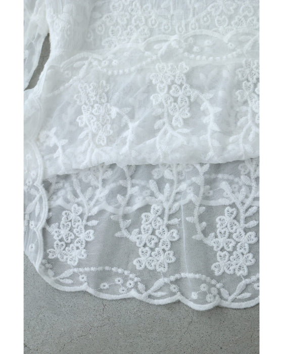 ふんわり柔らかなシアーベールの刺繍ブラウストップス