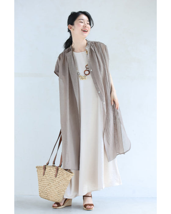 バックタックのラグジュアリーな光沢ロングワンピース