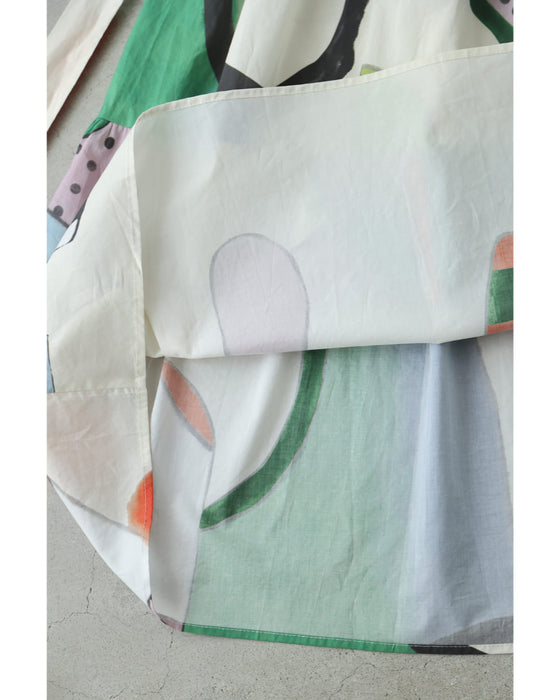 アートなテキスタイルのウエストリボンロングワンピース