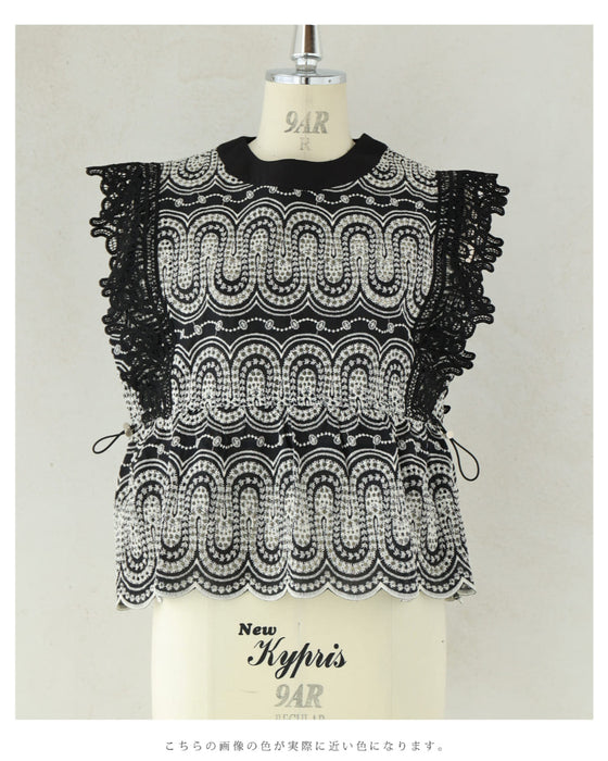 美しい装飾刺繍のペプラムカットソートップス