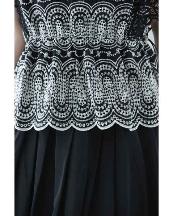 美しい装飾刺繍のペプラムカットソートップス