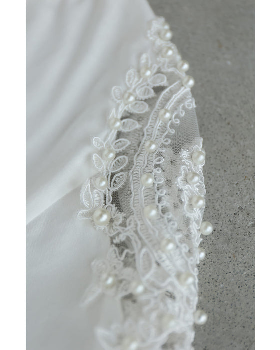 パールの実がなる小窓レース袖のフレアラインカットソートップス