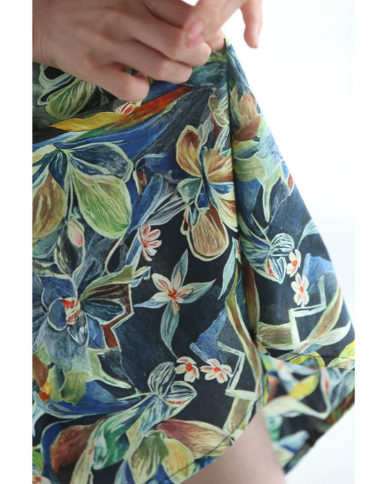 色彩豊かに描くボタニカル柄ミディアムスカート(ベルト付き)