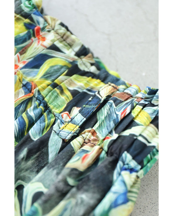 色彩豊かに描くボタニカル柄ミディアムスカート(ベルト付き)