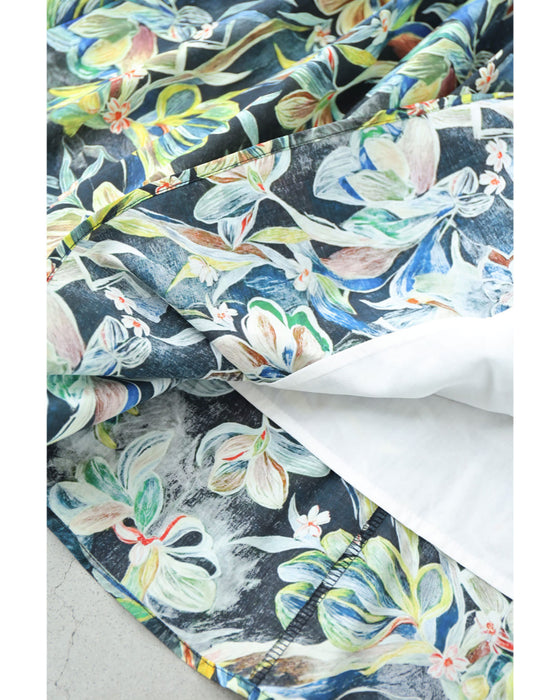 色彩豊かに描くボタニカル柄ミディアムスカート(ベルト付き)