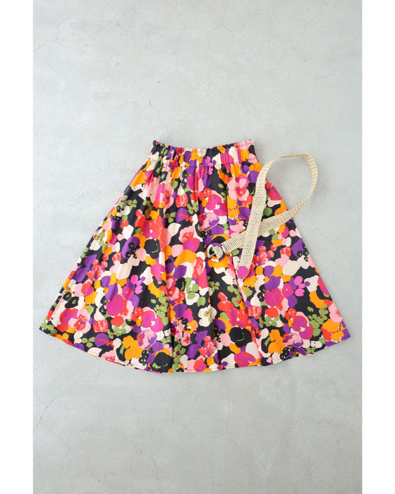 彩り溢れる花モチーフ柄ミディアムスカート(ベルト付き)