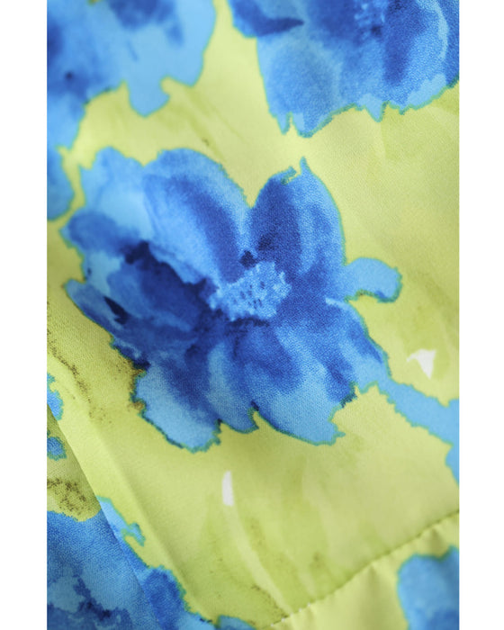 街ゆく華やかな青花ティアードロングワンピース(紐リボン付き)