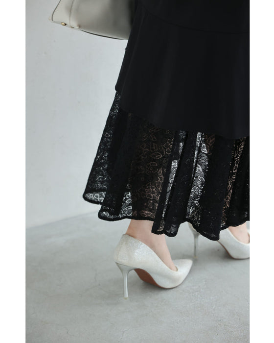 ドレープレース揺らめく重なるランダム裾ミディアムスカート