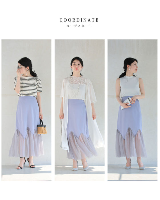 ふんわり広がるギザギザチュールの艶めきミディアムスカート