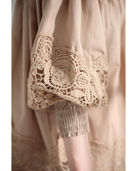 バラレースがふんわり広がるデコルテシャーリングブラウストップス