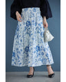 優美な青で描くアンティーク風花柄ミディアムスカート