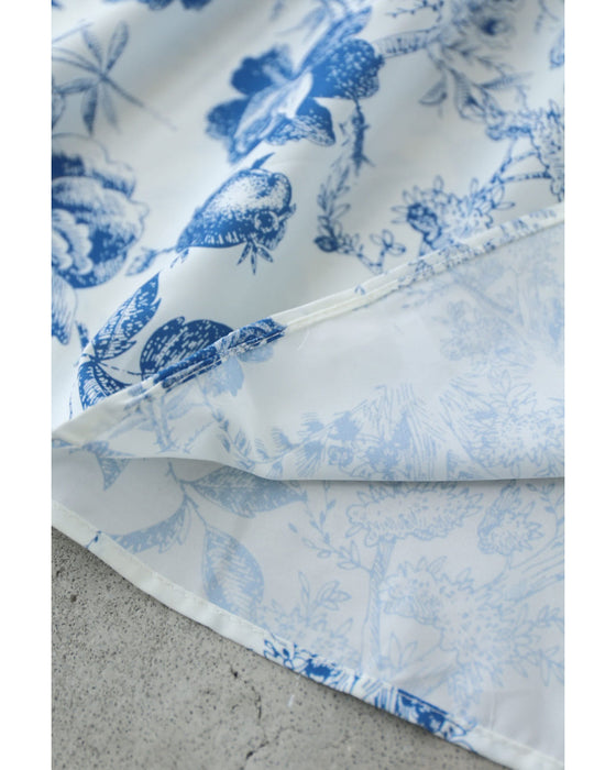 優美な青で描くアンティーク風花柄ミディアムスカート