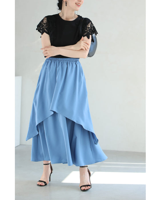 重なるレイヤードデザインミディアムスカート