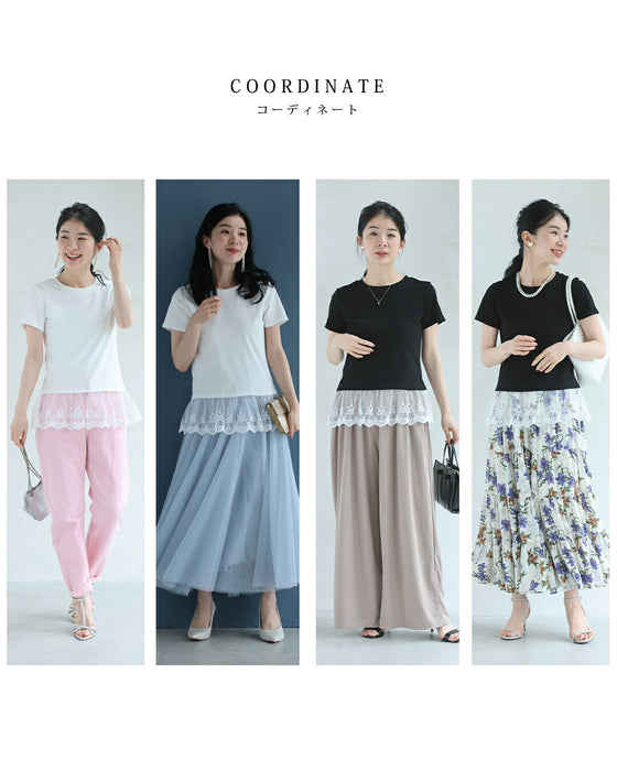 ひと匙のエレガントをプラスする裾チュールのTシャツトップス