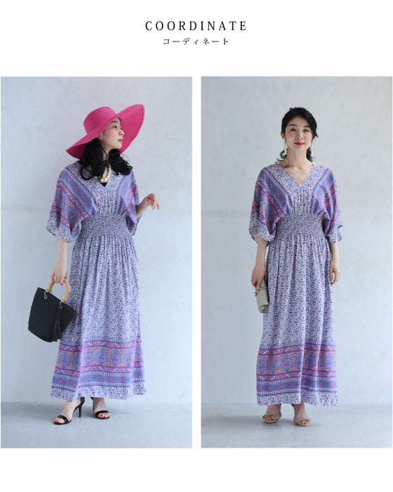 可愛らしい小花柄のウエストシャーリングXラインロングワンピース