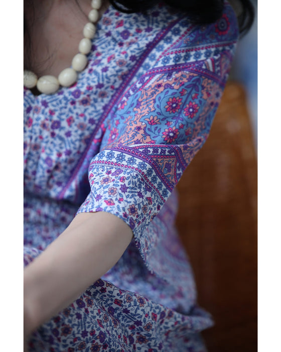 可愛らしい小花柄のウエストシャーリングXラインロングワンピース