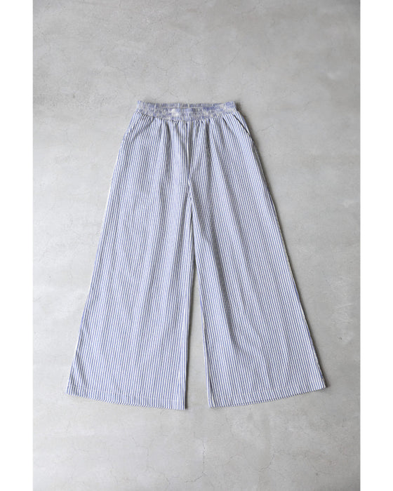 爽やかなストライプ柄フリルカットソーとワイドパンツ2点セット【set】