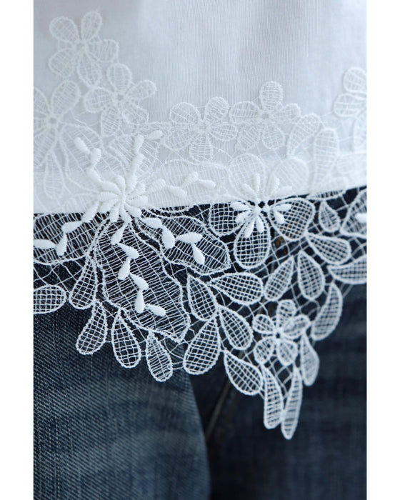 溢れ咲く裾レースのパールネックTシャツトップス