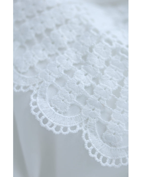 前後異素材の扇花レースペプラムカットソートップス