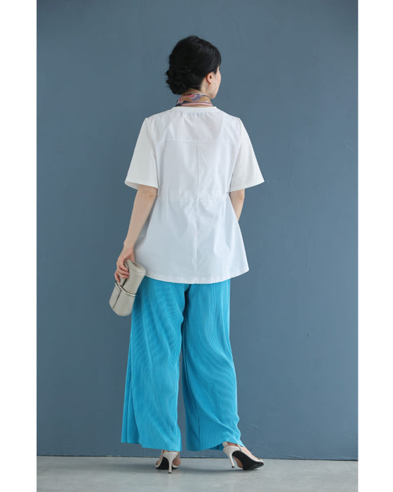 前後異素材の扇花レースペプラムカットソートップス