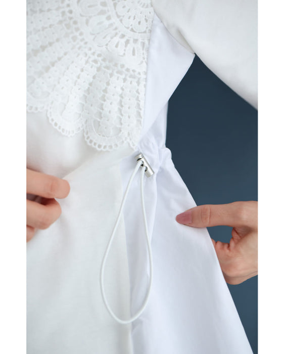 前後異素材の扇花レースペプラムカットソートップス