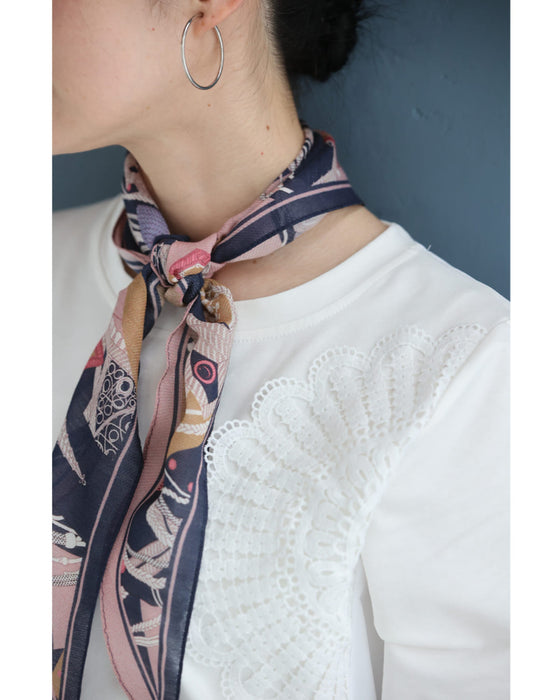 前後異素材の扇花レースペプラムカットソートップス