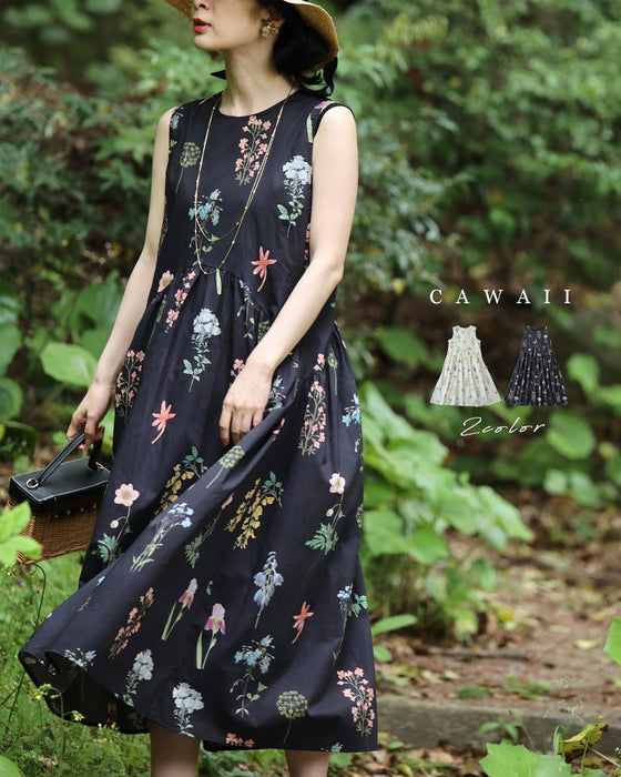 ウエストカーブ切り替えの花図鑑ミディアムワンピース