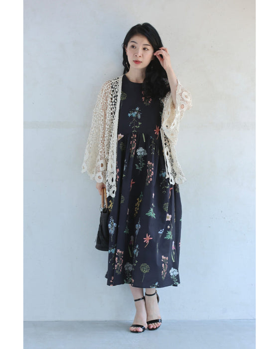 ウエストカーブ切り替えの花図鑑ミディアムワンピース