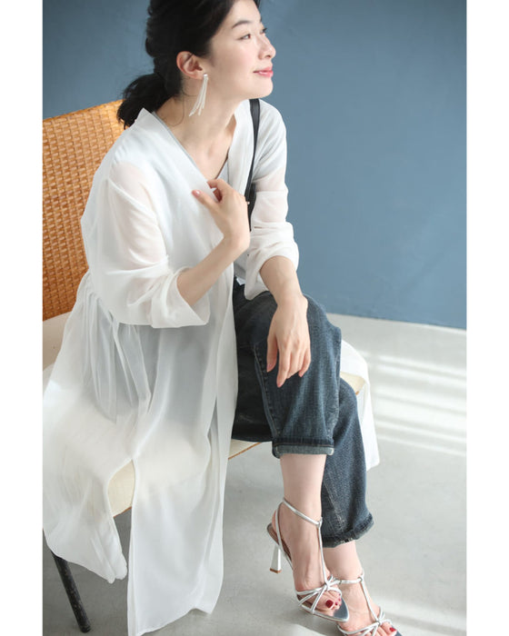 夏の装いに柔らかな揺らめき。バックプリーツシアーカーディガン