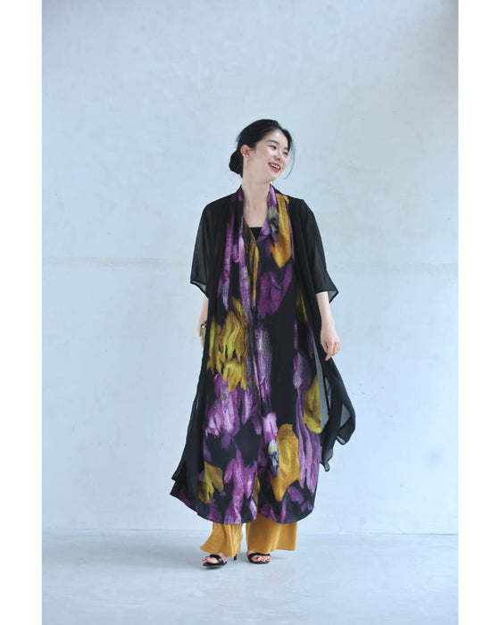 美しく揺らめく花あかりミディアムワンピース(ベルト付き)