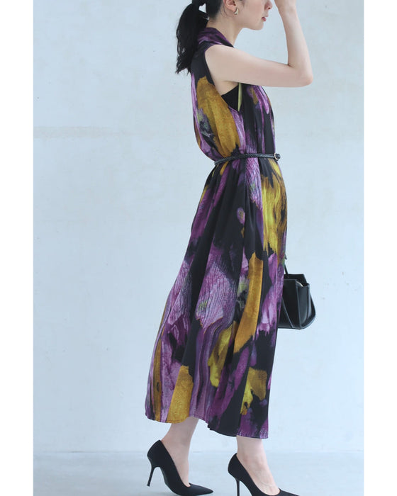 美しく揺らめく花あかりミディアムワンピース(ベルト付き)