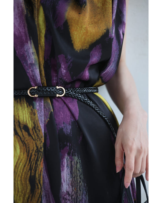 美しく揺らめく花あかりミディアムワンピース(ベルト付き)