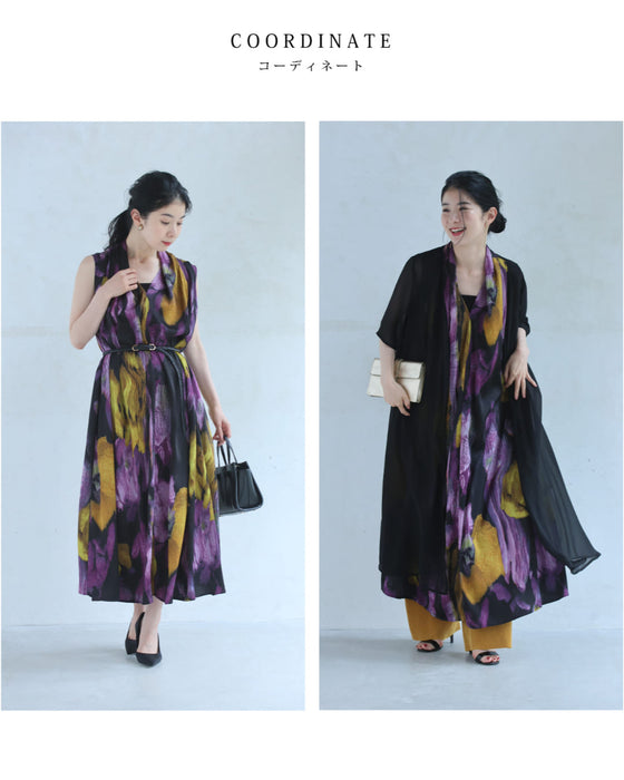 美しく揺らめく花あかりミディアムワンピース(ベルト付き)