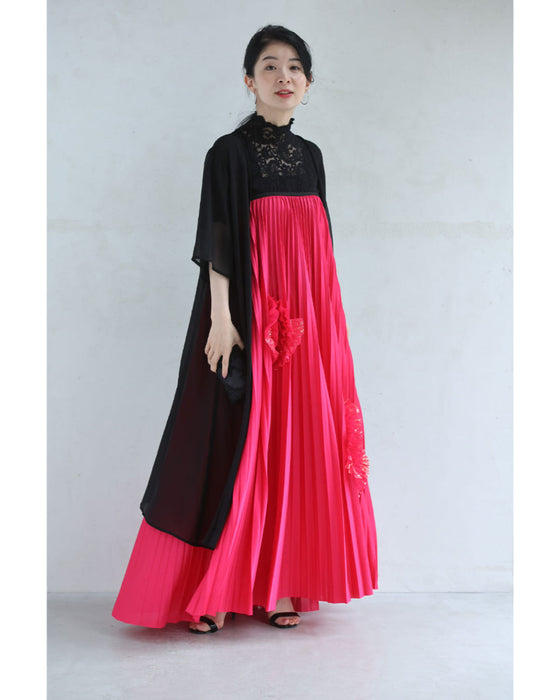 プリーツカットソーと花咲くチューブトップワンピースの2点セット【set】