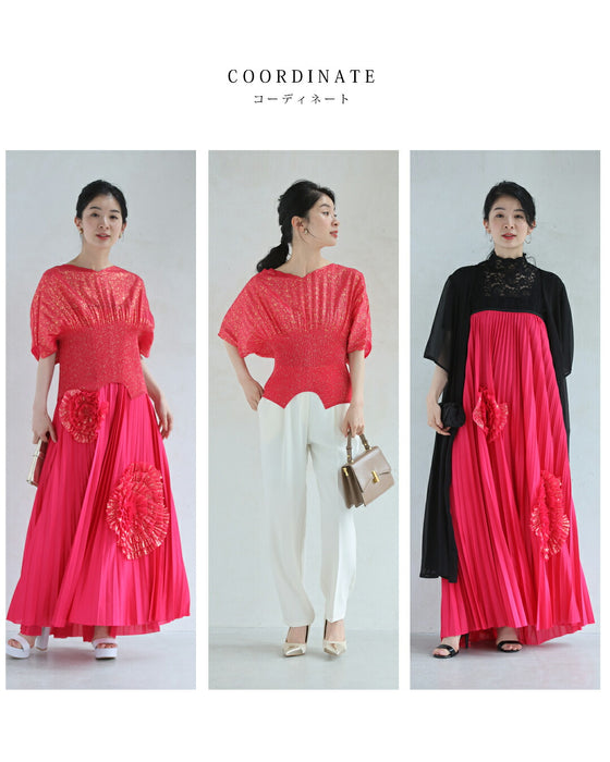 プリーツカットソーと花咲くチューブトップワンピースの2点セット【set】