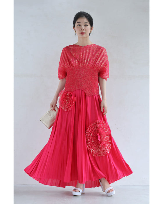 プリーツカットソーと花咲くチューブトップワンピースの2点セット【set】