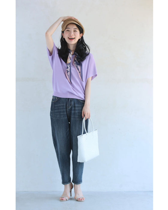 パステルカラーのベーシックニットカットソートップス