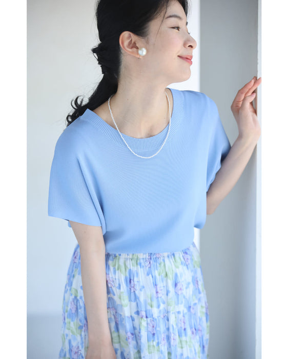 パステルカラーのベーシックニットカットソートップス