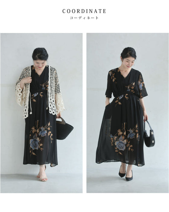 Michal Negrinワンピース　ローズ柄サマードレス　ビクトリアン調　薔薇 CHI CHI LONDON シアーレース フラワー刺繍ワンピース DarkGreen