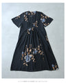 【アウトレット返品交換不可】凛とした黒のバラ画ミディアムワンピース