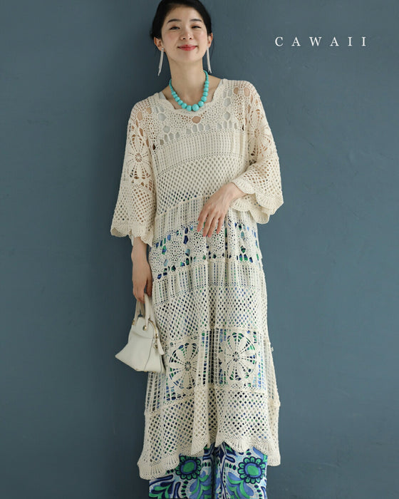 重ねて可愛いクロシェミディアムワンピース